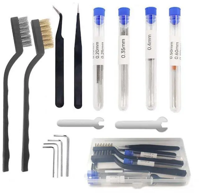 Main image of 48-Piece 3D Printer Nozzle Cleaning Kit - 8-Size Stainless Steel Needles (0.15-0.8mm), Tweezers & Copper Brushes for Ender 3, Creality, Anycubic | Unclog Tool Kit with Storage Box