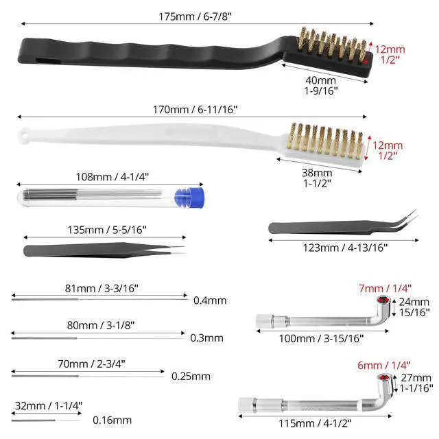 Alt view image 6 of 7 - 26Pcs 3D Printer Nozzle Maintenance Kit - Wrenches, Pins & Brushes