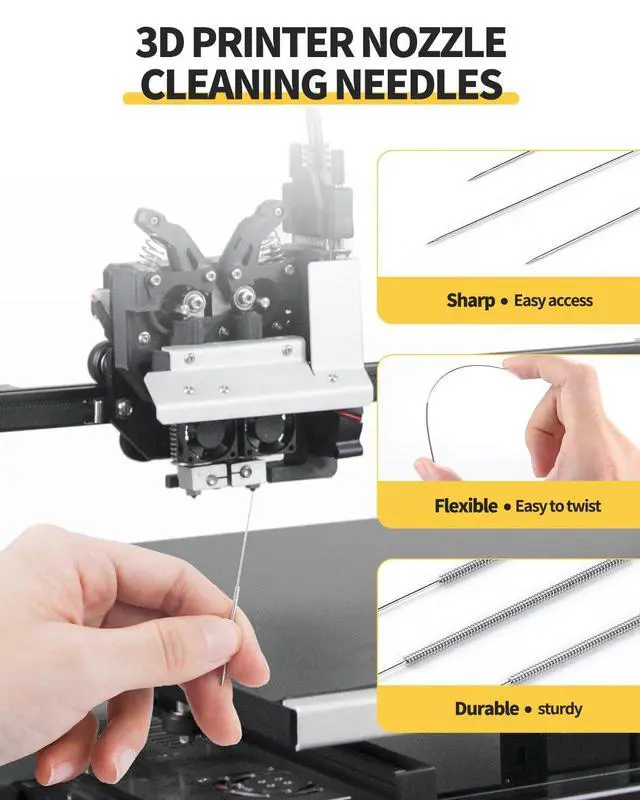 Alt view image 5 of 7 - 3D Printer Nozzle Cleaning Kit - 50 PCS 0.2/0.25/0.3/0.35/0.4 mm Stainless Steel Nozzle Cleaning Needles, 2 Types Sophisticated Tweezers and Copper Wire Cleaning Brush for 3D Printer Accessory