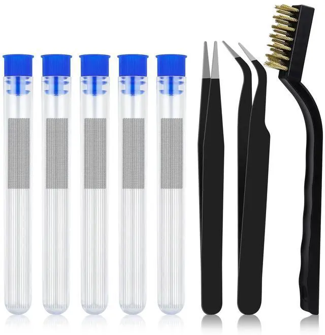 Main image of 3D Printer Nozzle Cleaning Kit - 50 PCS 0.4 mm Stainless Steel Nozzle Cleaning Needles, 2 Types Sophisticated Tweezers and Copper Wire Cleaning Brush for 3D Printer Accessory