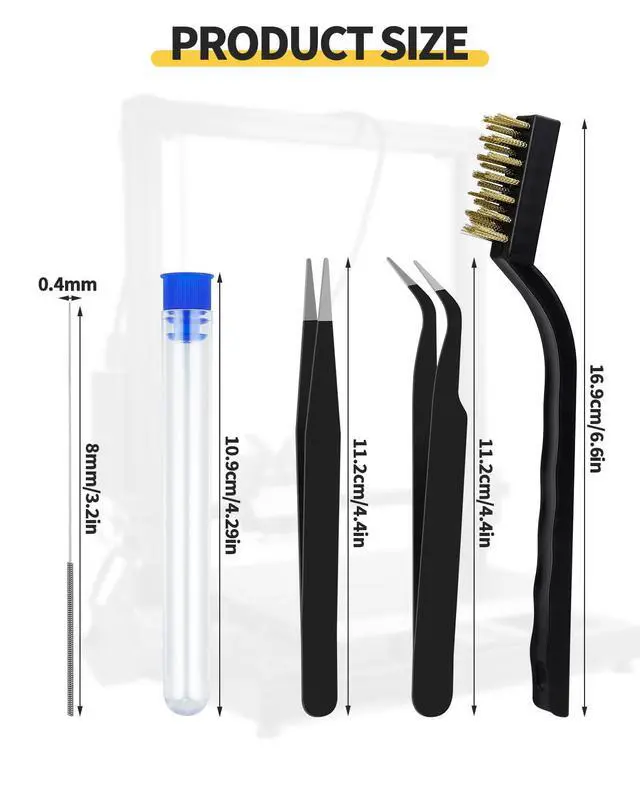 Alt view image 2 of 7 - 3D Printer Nozzle Cleaning Kit - 50 PCS 0.4 mm Stainless Steel Nozzle Cleaning Needles, 2 Types Sophisticated Tweezers and Copper Wire Cleaning Brush for 3D Printer Accessory