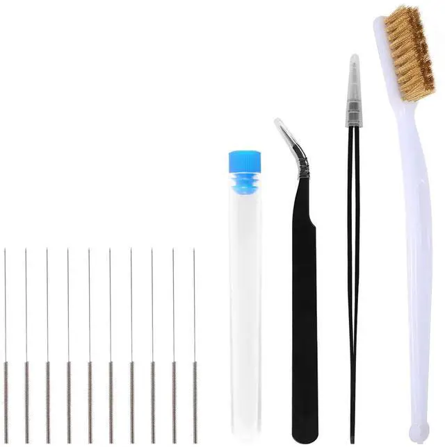 Main image of 14 Pcs 3D Printer Nozzle Cleaning Kit - 10 Pcs 0.4mm Needles Cleaner, 2 Pcs Tweezers Cleaner, and 1 Brass Brush, 3D Printer Cleaning Tool Kit