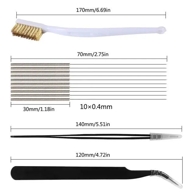 Alt view image 3 of 7 - 14 Pcs 3D Printer Nozzle Cleaning Kit - 10 Pcs 0.4mm Needles Cleaner, 2 Pcs Tweezers Cleaner, and 1 Brass Brush, 3D Printer Cleaning Tool Kit