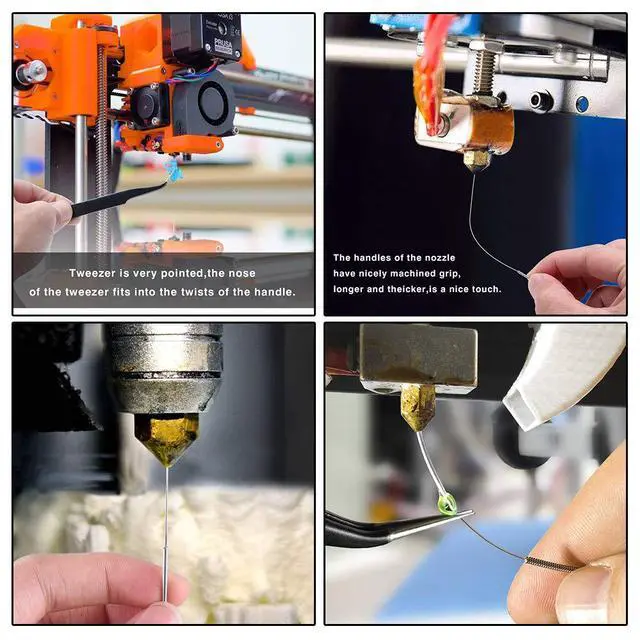 Alt view image 6 of 7 - 12 Pcs 3D Printer Nozzle Cleaning Kit - 10 Pcs 0.4mm Needles Cleaner and 1 Pcs Tweezers Cleaner, Stainless Steel Nozzle Cleaning Tool Kit