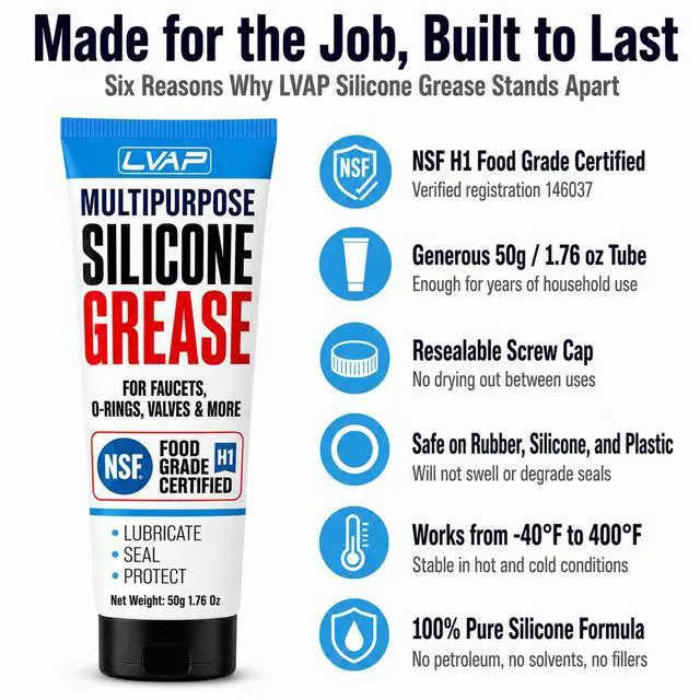 Alt view image 5 of 7 - Food Grade Silicone Grease for O-Rings, Faucets & Plumbing - NSF H1 Waterproof Silicone Lubricant for Pool & Spa, KitchenAid Stand Mixer, RV Seals & Valves - Silicone Paste 50g