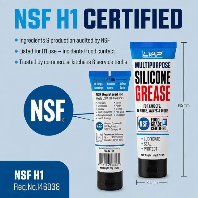 Alt view image 7 of 7 - Food Grade Silicone Grease for O-Rings, Faucets & Plumbing - NSF H1 Waterproof Silicone Lubricant for Pool & Spa, KitchenAid Stand Mixer, RV Seals & Valves - Silicone Paste 50g