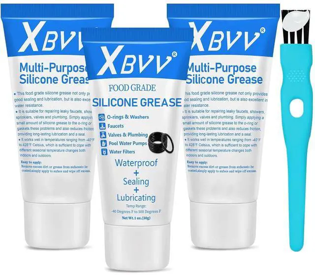 Main image of Food Grade Silicone Lubricating Plumber Grease for Waterproof Faucet Pool Filter O Ring 3-Pack 1 oz Tube with Brush