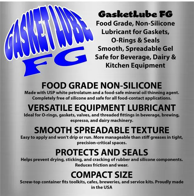 Alt view image 3 of 3 - GasketLube FG Food Grade Non-Silicone Lubricant for O-Rings, Gaskets & Seals | Smooth Gel Sanitary Grease for Beverage, Espresso & Food Equipment 1oz jar