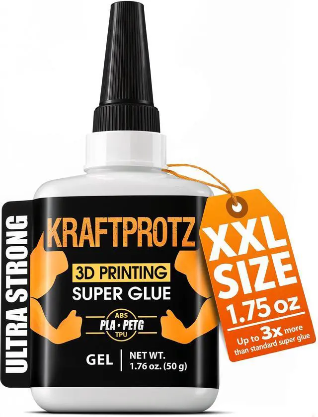 Main image of 3D Printer Superglue Gel for PLA, ABS, PETG, TPU & Nylon 1.76 oz XXL No-Drip, Extra Strong & Waterproof Precision Tip for Repairs, Supports & Vertical Surfaces