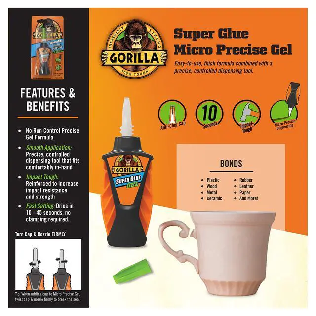Alt view image 2 of 6 - Micro Precise Super Glue Gel, Cyanoacrylate Glue, Fast Setting, Precise Dispensing Tool, Anti-Clog Cap, Clear, 5.5g, (Pack of 2)