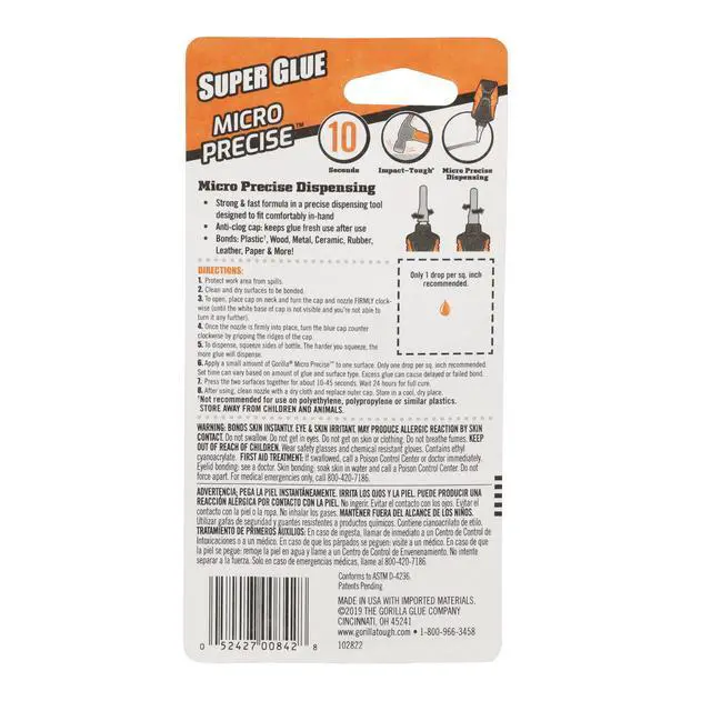 Alt view image 6 of 6 - Micro Precise Super Glue Gel, Cyanoacrylate Glue, Fast Setting, Precise Dispensing Tool, Anti-Clog Cap, Clear, 5.5g, (Pack of 2)