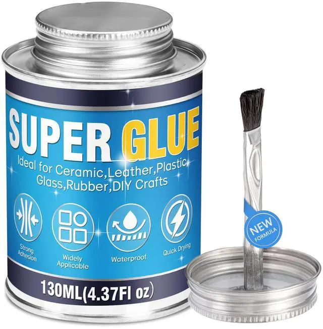 Main image of Super Glue All Purpose, 130ml Waterproof Super Glue with Brush, Clear Glue for Wood, Rubber, Leather, Plastic, Glass, Metal, Fabric, DIY Crafts and More