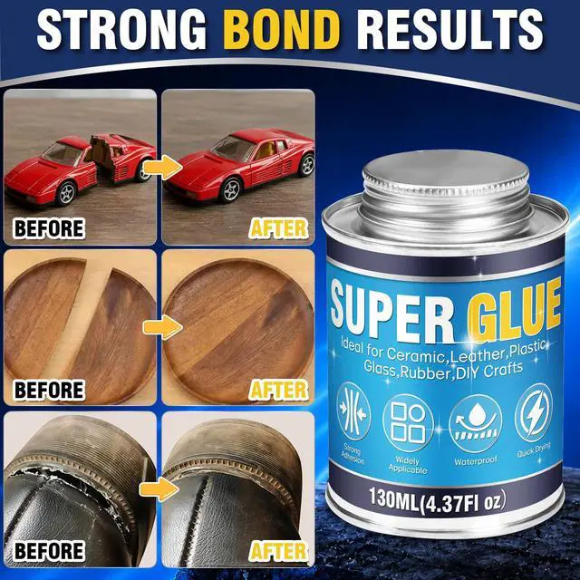 Alt view image 3 of 7 - Super Glue All Purpose, 130ml Waterproof Super Glue with Brush, Clear Glue for Wood, Rubber, Leather, Plastic, Glass, Metal, Fabric, DIY Crafts and More