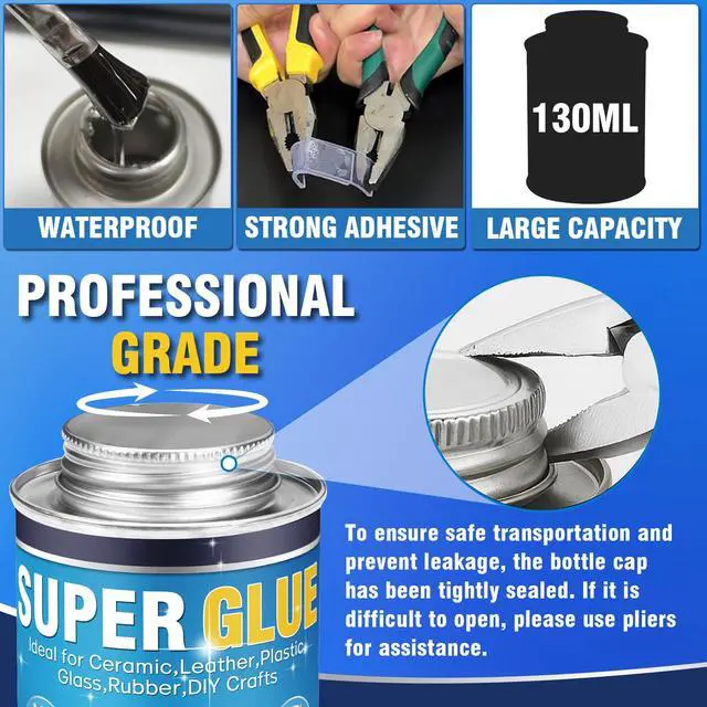 Alt view image 7 of 7 - Super Glue All Purpose, 130ml Waterproof Super Glue with Brush, Clear Glue for Wood, Rubber, Leather, Plastic, Glass, Metal, Fabric, DIY Crafts and More