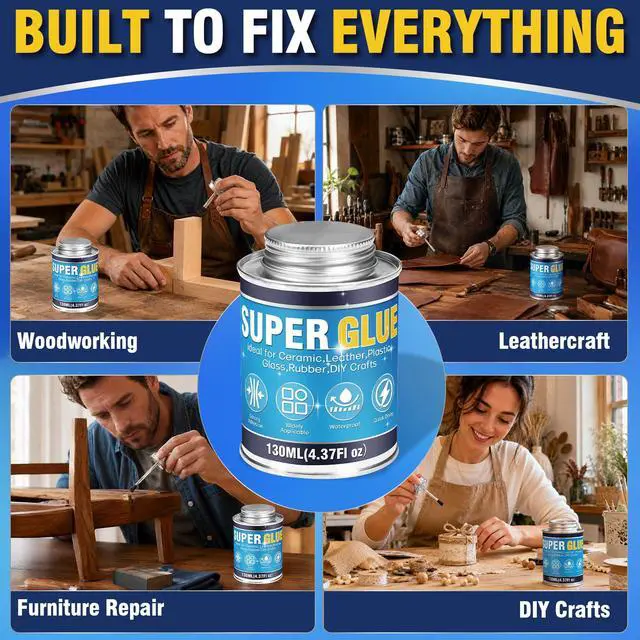Alt view image 5 of 7 - Super Glue All Purpose, 130ml Waterproof Super Glue with Brush, Clear Glue for Wood, Rubber, Leather, Plastic, Glass, Metal, Fabric, DIY Crafts and More