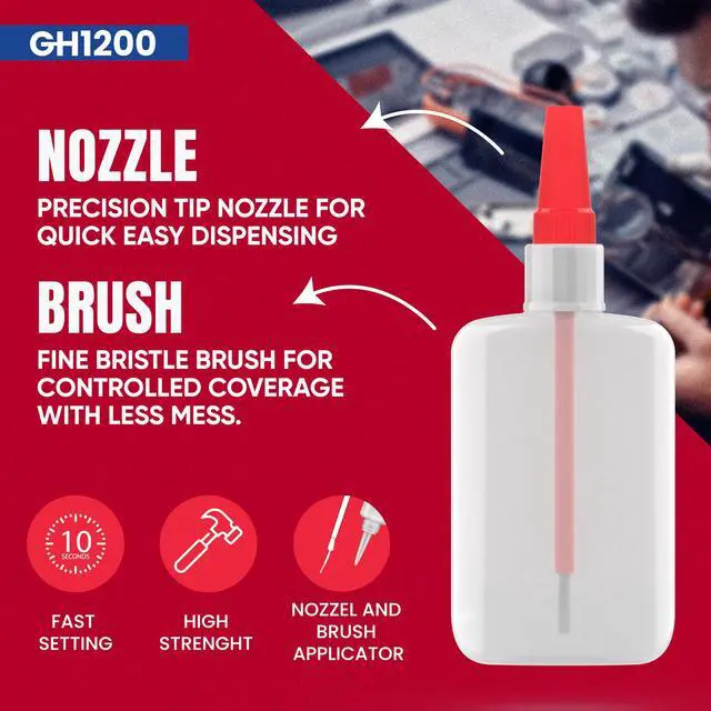 Alt view image 2 of 7 - (2-in-1) Super Glue with Brush Applicator & Nozzle, Mess Free Superglue Brush, Instant Never Dries, 3000 CPS Ca Glue, No Stain Clear Glue, Super Glue for Plastic, Rubber & More