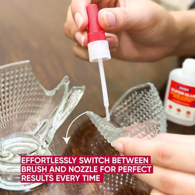 Alt view image 3 of 7 - (2-in-1) Super Glue with Brush Applicator & Nozzle, Mess Free Superglue Brush, Instant Never Dries, 3000 CPS Ca Glue, No Stain Clear Glue, Super Glue for Plastic, Rubber & More