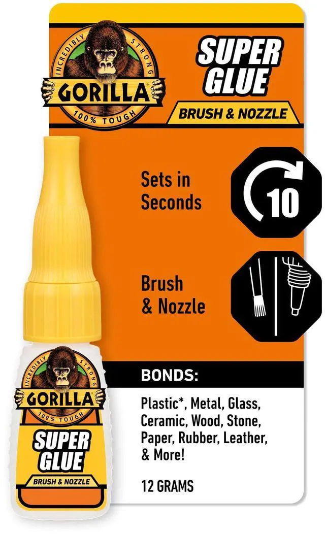 Main image of Super Glue with Brush & Nozzle Applicator, Clear Glue, 12 Gram (Pack of 1) - All Purpose and Fast Setting for Projects and Repairs