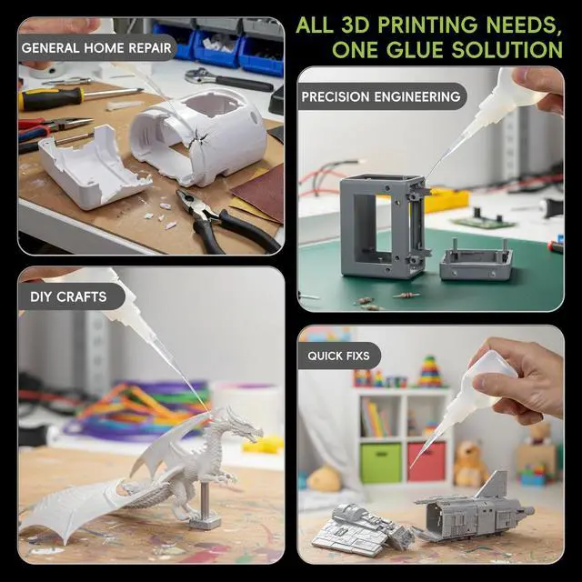 Alt view image 7 of 7 - 3D Printing Super CA Glue 1oz +1g Kit, Quick-Fix Clear Glue for PLA ABS PETG TPU, High Strength Instant Cyanoacrylate Adhesive for DIY Craft, Hobby Model, Vertical Surfaces