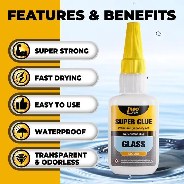 Alt view image 4 of 6 - Glass Super Glue Clear 30 Gram, Thin Superglue Repair Crafts Acrylic Plexiglass Glasses Bowls Heavy Duty, All Purpose Instant Waterproof Cyanoacrylate Adhesive Bonding Between Glass and Others