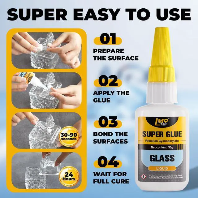 Alt view image 6 of 6 - Glass Super Glue Clear 30 Gram, Thin Superglue Repair Crafts Acrylic Plexiglass Glasses Bowls Heavy Duty, All Purpose Instant Waterproof Cyanoacrylate Adhesive Bonding Between Glass and Others