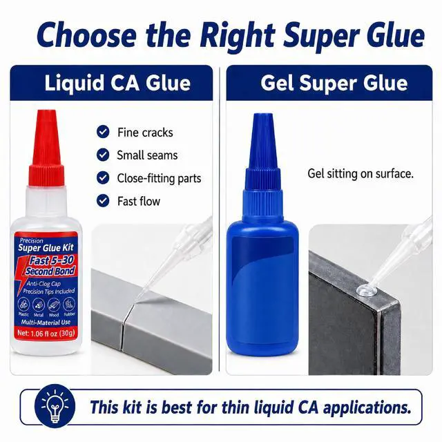 Alt view image 5 of 7 - Super Glue Kit, 1.06 fl oz Liquid CA Glue with Anti-Clog Cap and Tips