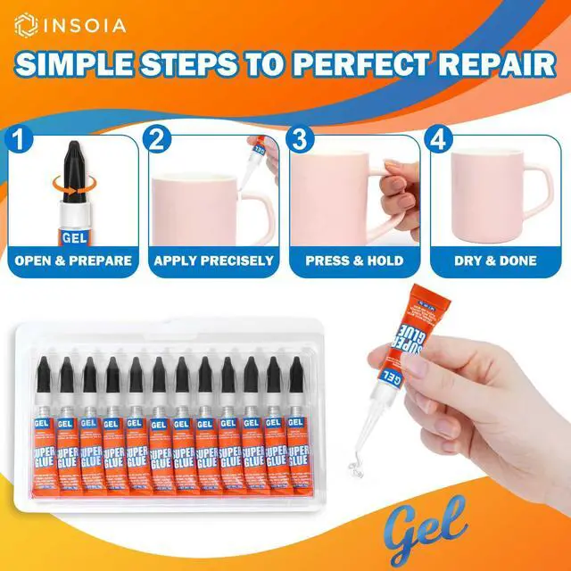 Alt view image 6 of 7 - Super Glue Gel Clear Non-Drip, 12 X 3g All Purpose Strong Adhesive Ca Glue Quick Dry Instant Glue for Plastic, Metal, Ceramic, Shoe, Wood, Leather, Model, Aquarium, Rhinestone, Jewelry and DIY Crafts