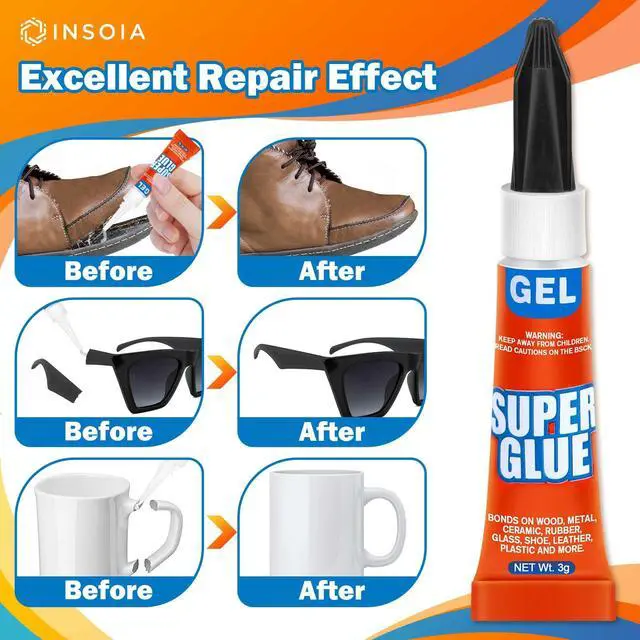 Alt view image 5 of 7 - Super Glue Gel Clear Non-Drip, 12 X 3g All Purpose Strong Adhesive Ca Glue Quick Dry Instant Glue for Plastic, Metal, Ceramic, Shoe, Wood, Leather, Model, Aquarium, Rhinestone, Jewelry and DIY Crafts
