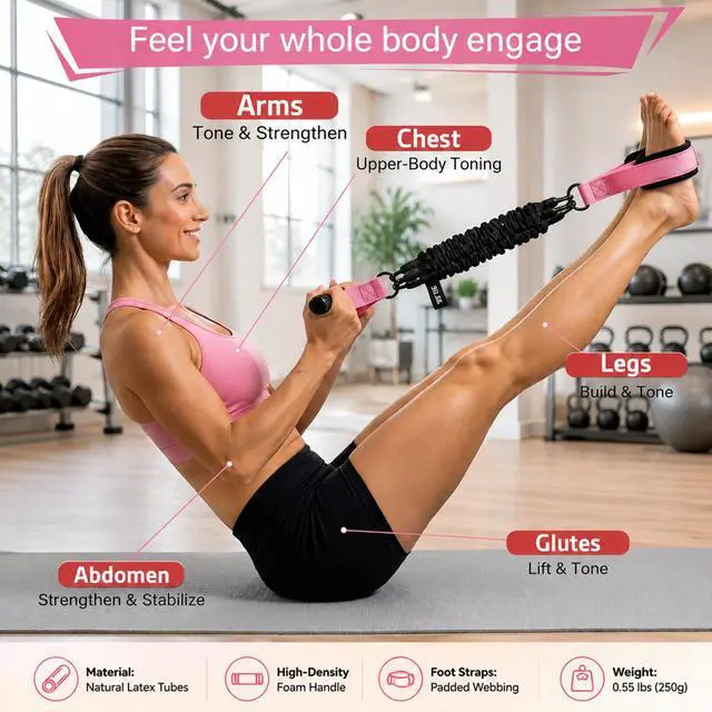 Alt view image 2 of 7 - Upgraded Pedal Resistance Band with Handle,3 Tube Adjustable Resistance Bands(35/70/105 lbs),Foot Pedal Resistance Band for Abdomen,Core,Arm,Legs,Body,Resistance Bands for Women & Men