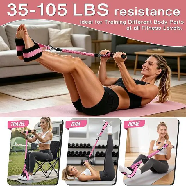 Alt view image 6 of 7 - Upgraded Pedal Resistance Band with Handle,3 Tube Adjustable Resistance Bands(35/70/105 lbs),Foot Pedal Resistance Band for Abdomen,Core,Arm,Legs,Body,Resistance Bands for Women & Men
