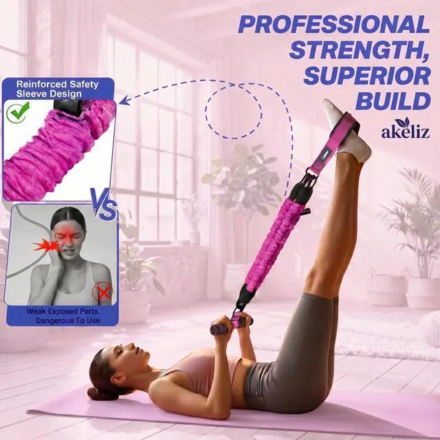 Alt view image 4 of 6 - Pedal Resistance Band with Handle, 3 Tube Adjustable Foot Pedal Resistance Bands for Abs, Core, Arm, Leg, Sit Up Exercise Equipment for Women Men, Multifunction Tension Rope Home Workout (Pink)