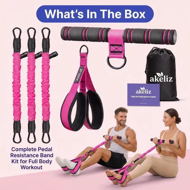Alt view image 6 of 6 - Pedal Resistance Band with Handle, 3 Tube Adjustable Foot Pedal Resistance Bands for Abs, Core, Arm, Leg, Sit Up Exercise Equipment for Women Men, Multifunction Tension Rope Home Workout (Pink)