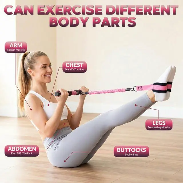 Alt view image 3 of 7 - Upgraded Multifunction Pedal Resistance Band with Handle, 3 Tube Adjustable Resistance Bands, Full Body Fitness Exercise Equipment for Abdomen, Waist, Arm, Core/ABS, Leg, Physical Therapy (Pink)