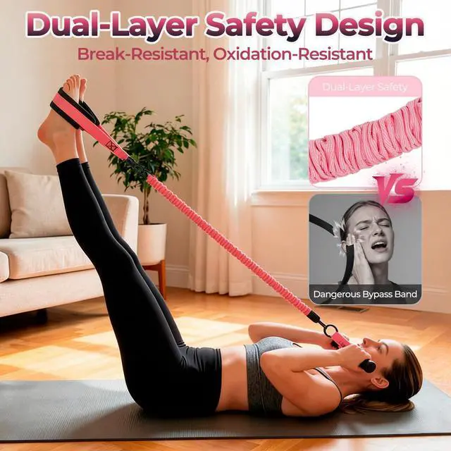 Alt view image 5 of 7 - Upgraded Multifunction Pedal Resistance Band with Handle, 3 Tube Adjustable Resistance Bands, Full Body Fitness Exercise Equipment for Abdomen, Waist, Arm, Core/ABS, Leg, Physical Therapy (Pink)