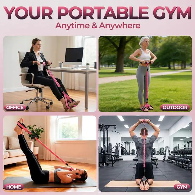 Alt view image 6 of 7 - Upgraded Multifunction Pedal Resistance Band with Handle, 3 Tube Adjustable Resistance Bands, Full Body Fitness Exercise Equipment for Abdomen, Waist, Arm, Core/ABS, Leg, Physical Therapy (Pink)