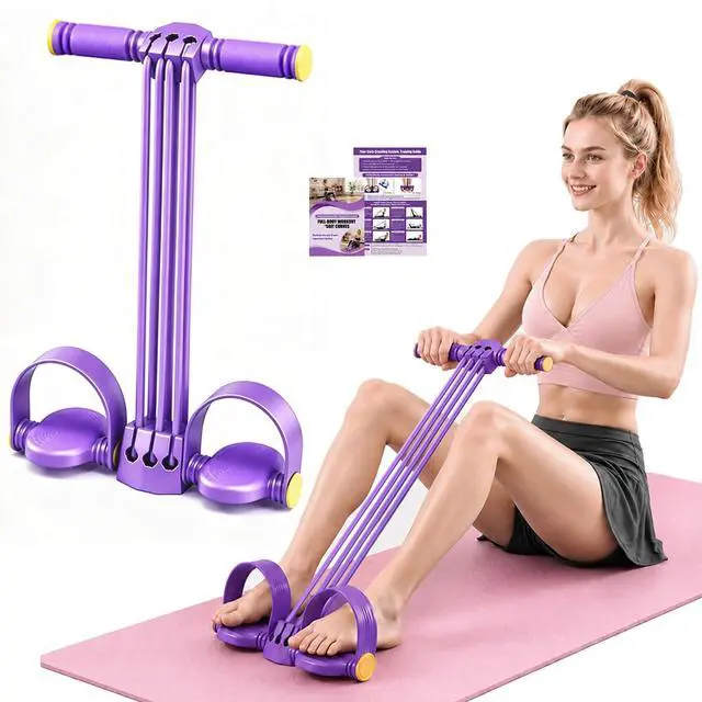 Main image of Multifunction Foot Pedal Resistance Bands with Handles, 6-Tube Adjustable Elastic Yoga Exercise Bands, Home Gym Fitness Equipment for Abdomen, Core, Waist, Arm, Leg StretchingPurple