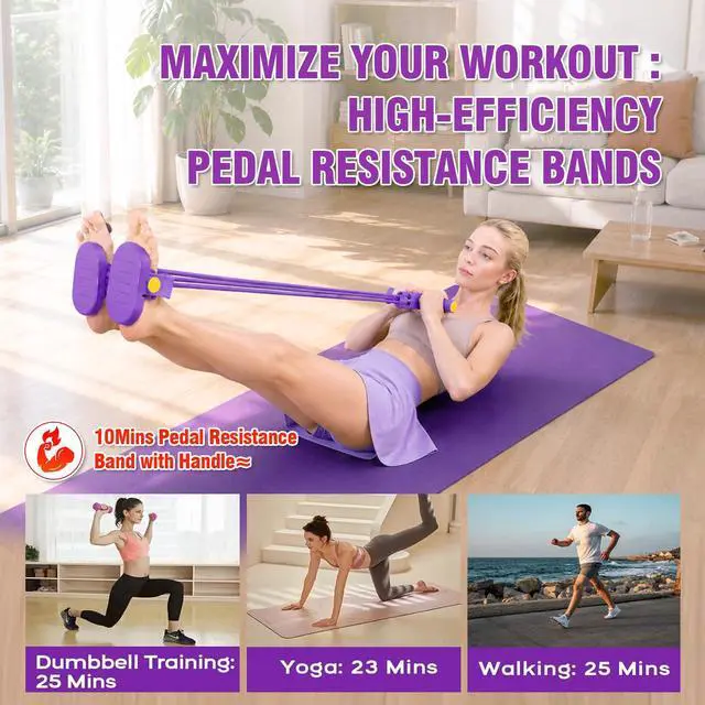 Alt view image 7 of 7 - Multifunction Foot Pedal Resistance Bands with Handles, 6-Tube Adjustable Elastic Yoga Exercise Bands, Home Gym Fitness Equipment for Abdomen, Core, Waist, Arm, Leg StretchingPurple