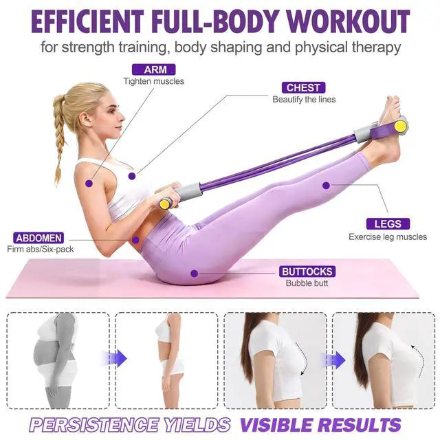 Alt view image 4 of 7 - Multifunction Foot Pedal Resistance Bands with Handles, 6-Tube Elastic Yoga Exercise Bands, Home Gym Workout Equipment for Women & Men to Abs, Core, Leg, Arm, Waist StretchingPurple-Grey