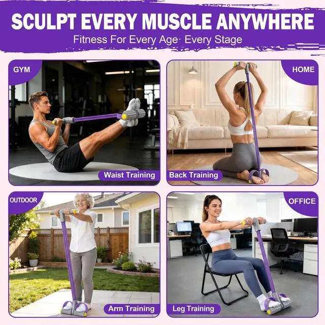 Alt view image 6 of 7 - Multifunction Foot Pedal Resistance Bands with Handles, 6-Tube Elastic Yoga Exercise Bands, Home Gym Workout Equipment for Women & Men to Abs, Core, Leg, Arm, Waist StretchingPurple-Grey
