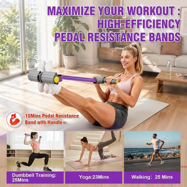 Alt view image 7 of 7 - Multifunction Foot Pedal Resistance Bands with Handles, 6-Tube Elastic Yoga Exercise Bands, Home Gym Workout Equipment for Women & Men to Abs, Core, Leg, Arm, Waist StretchingPurple-Grey
