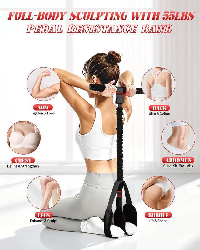 Alt view image 2 of 7 - Pedal Resistance Bands with Handles, 2026 Upgraded 55LBS Exercise Bands, Thickened Latex & Soft Foam Pedal for Core ABS Legs Arms, Physical Therapy Pilates, Sit Up Home Gym Fitness for Women Men