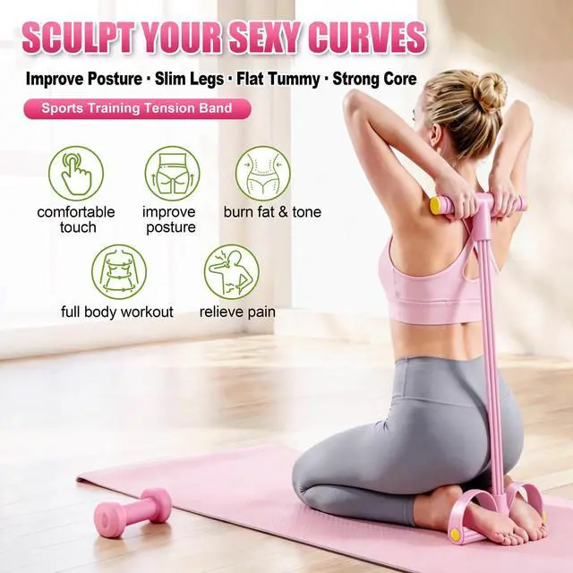 Alt view image 2 of 6 - Foot Pedal Resistance Bands with Handles, 6-Tube Multifunction Exercise Bands, Durable Home Gym Fitness Equipment for Women & Men to Tone Abs, Core, Legs, Arms, Waist (Pink)