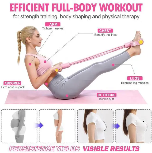 Alt view image 5 of 6 - Foot Pedal Resistance Bands with Handles, 6-Tube Multifunction Exercise Bands, Durable Home Gym Fitness Equipment for Women & Men to Tone Abs, Core, Legs, Arms, Waist (Pink)