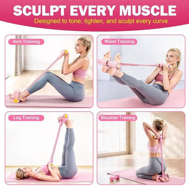 Alt view image 6 of 6 - Foot Pedal Resistance Bands with Handles, 6-Tube Multifunction Exercise Bands, Durable Home Gym Fitness Equipment for Women & Men to Tone Abs, Core, Legs, Arms, Waist (Pink)