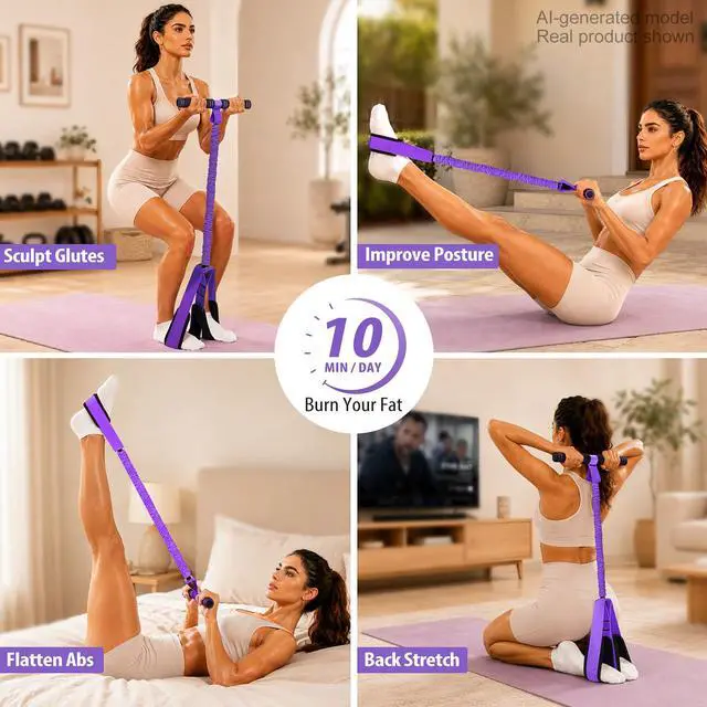 Alt view image 3 of 7 - Multifunctional Durable Pedal Resistance Band with Handle, Upgraded Elastic Exercise Bands for Home Gym, Anti-Snap Sit Up Equipment & Ab Trainer for Core/Arms/Legs/Glutes Workout for Women