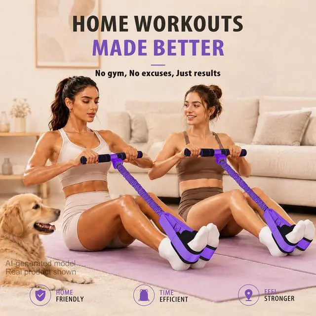 Alt view image 6 of 7 - Multifunctional Durable Pedal Resistance Band with Handle, Upgraded Elastic Exercise Bands for Home Gym, Anti-Snap Sit Up Equipment & Ab Trainer for Core/Arms/Legs/Glutes Workout for Women