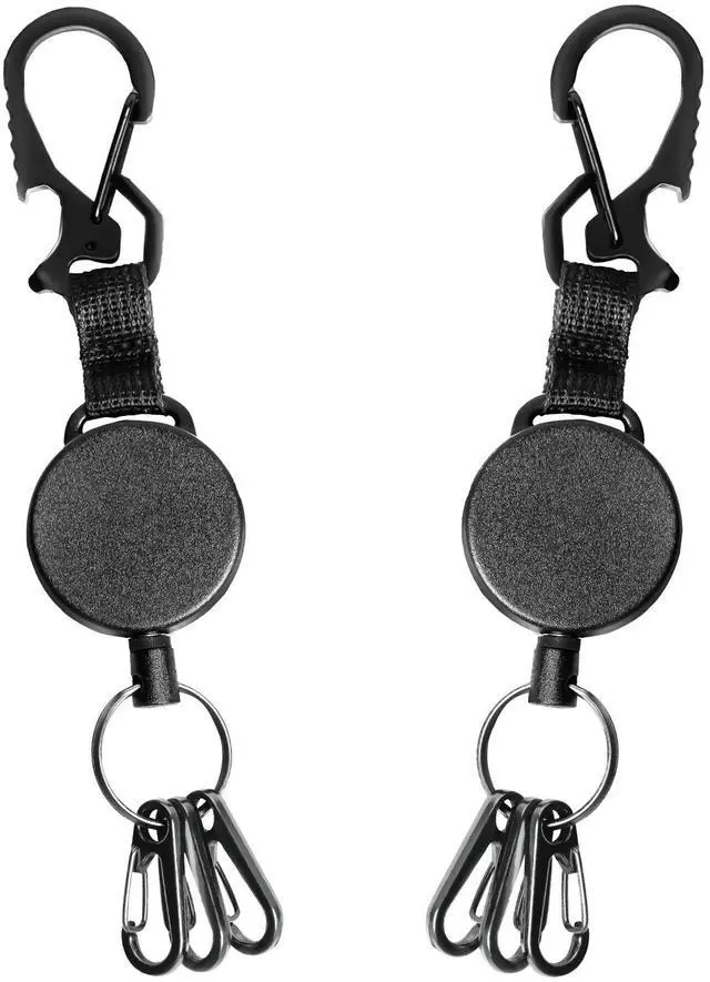 Main image of Retractable Keychain Heavy Duty - Retractable Key Holder Key Ring with Carabiner, ID Badge Clip Reel with Steel Cord, Clasps for Janitor Office Work, Bearing 8.0 oz (Pack of 2)