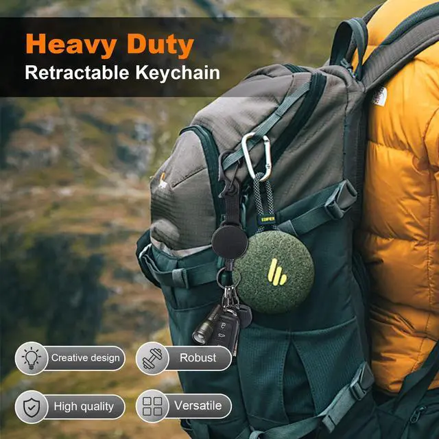 Alt view image 3 of 7 - Retractable Keychain Heavy Duty - Retractable Key Holder Key Ring with Carabiner, ID Badge Clip Reel with Steel Cord, Clasps for Janitor Office Work, Bearing 8.0 oz (Pack of 2)