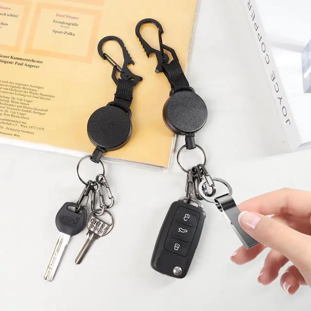 Alt view image 4 of 7 - Retractable Keychain Heavy Duty - Retractable Key Holder Key Ring with Carabiner, ID Badge Clip Reel with Steel Cord, Clasps for Janitor Office Work, Bearing 8.0 oz (Pack of 2)