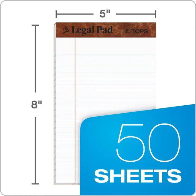 Alt view image 2 of 3 - Legal Pads, 12 Pack, 50 Jr. Legal Ruled 5" x 8" Sheets, Bright White Paper with Firm Back, Small Portable Notepads, Proudly Made in the USA
